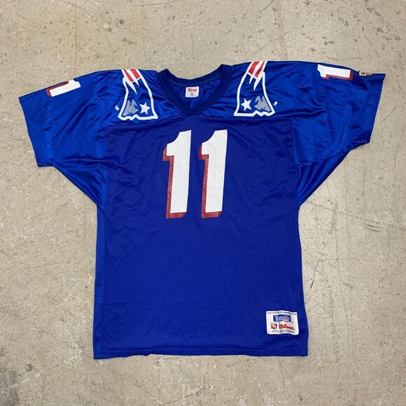 Vintage New England Patriot Jersey Mens XL USA Blue Wilson #21 Drew Bledsoe NFL